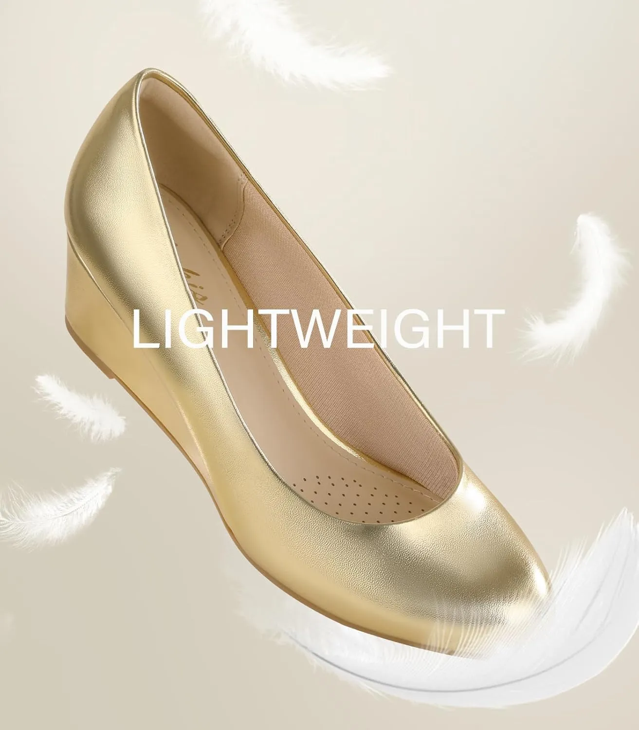 Ankis Black Nude Silver Gold Wedges for Women, Low Heel Women's Wedge Comfortable Closed Toe Women Pumps Dress Shoes -2Inch