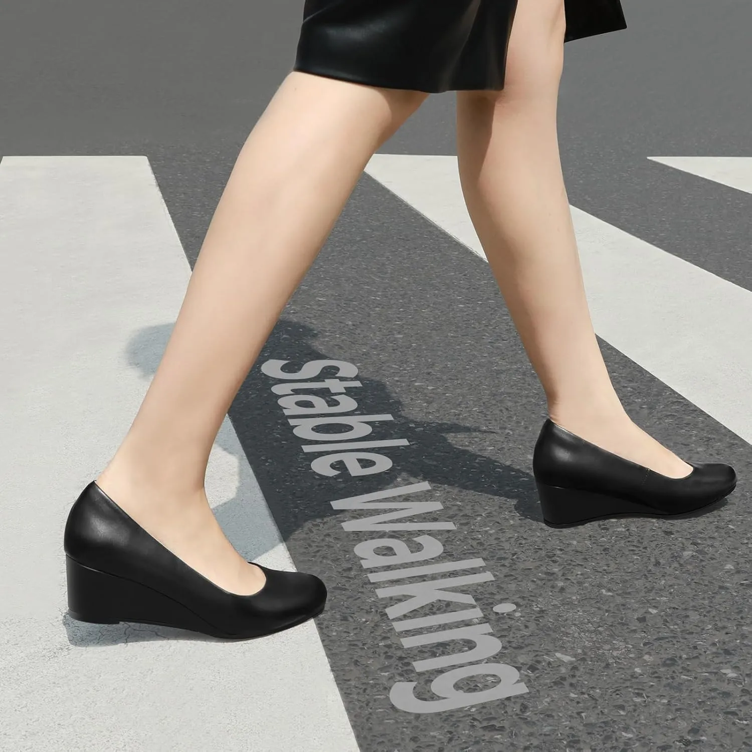 Ankis Black Nude Silver Gold Wedges for Women, Low Heel Women's Wedge Comfortable Closed Toe Women Pumps Dress Shoes -2Inch