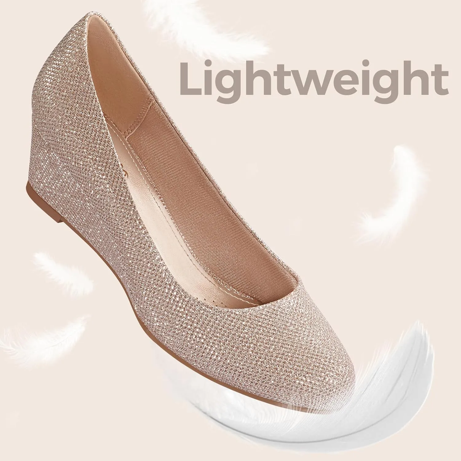 Ankis Black Nude Silver Gold Wedges for Women, Low Heel Women's Wedge Comfortable Closed Toe Women Pumps Dress Shoes -2Inch