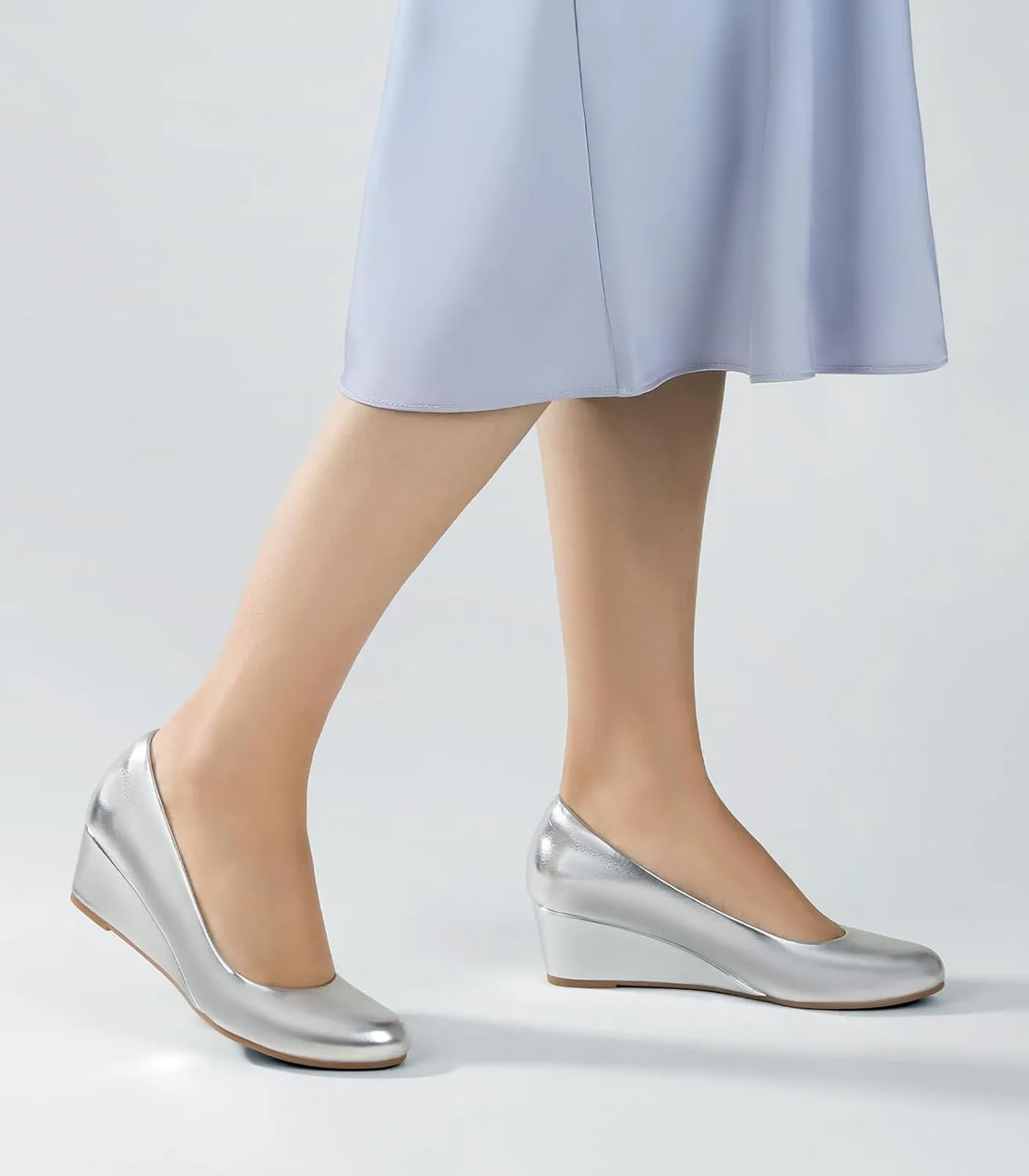 Ankis Black Nude Silver Gold Wedges for Women, Low Heel Women's Wedge Comfortable Closed Toe Women Pumps Dress Shoes -2Inch