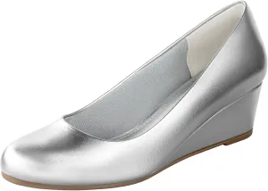 Ankis Black Nude Silver Gold Wedges for Women, Low Heel Women's Wedge Comfortable Closed Toe Women Pumps Dress Shoes -2Inch