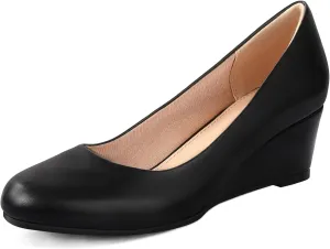 Ankis Black Nude Silver Gold Wedges for Women, Low Heel Women's Wedge Comfortable Closed Toe Women Pumps Dress Shoes -2Inch