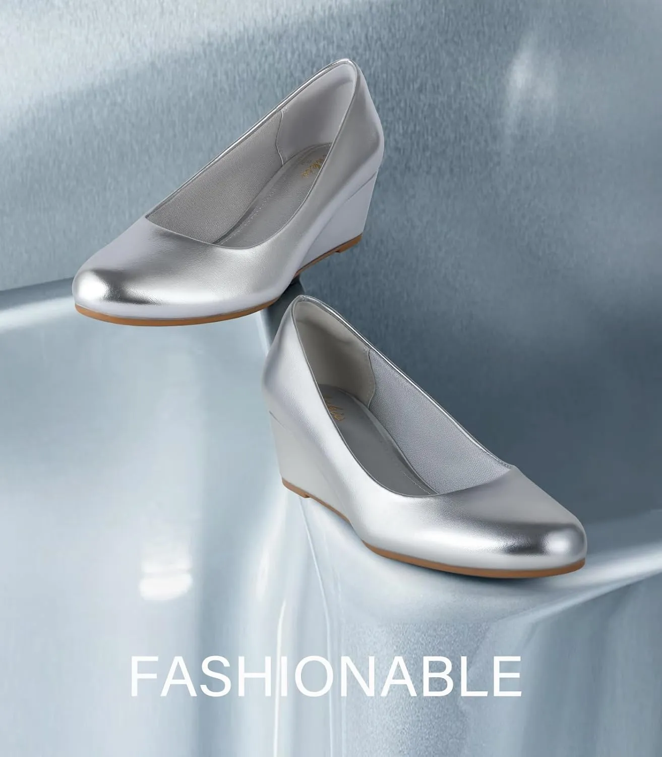 Ankis Black Nude Silver Gold Wedges for Women, Low Heel Women's Wedge Comfortable Closed Toe Women Pumps Dress Shoes -2Inch