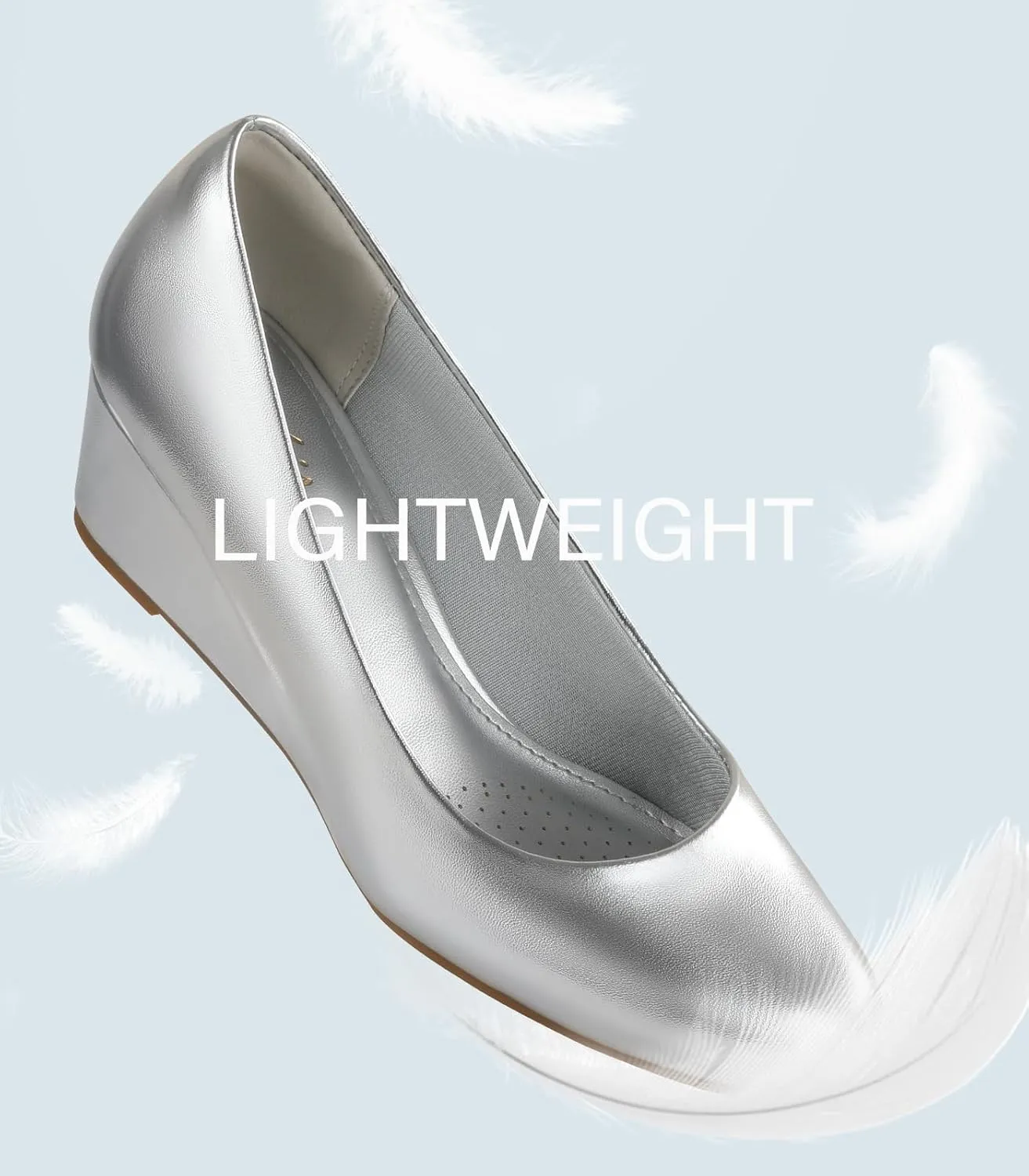 Ankis Black Nude Silver Gold Wedges for Women, Low Heel Women's Wedge Comfortable Closed Toe Women Pumps Dress Shoes -2Inch