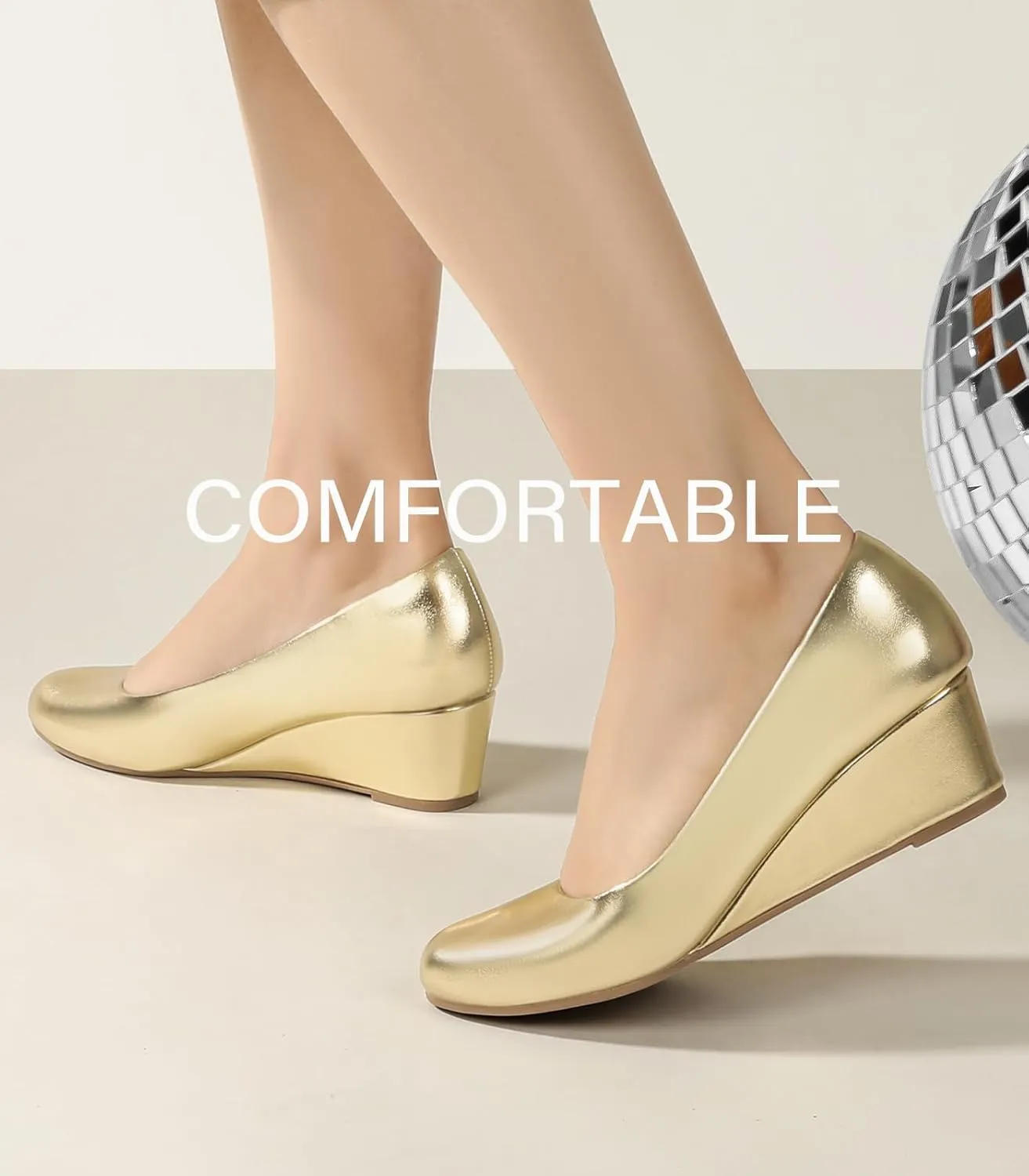 Ankis Black Nude Silver Gold Wedges for Women, Low Heel Women's Wedge Comfortable Closed Toe Women Pumps Dress Shoes -2Inch