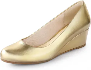 Ankis Black Nude Silver Gold Wedges for Women, Low Heel Women's Wedge Comfortable Closed Toe Women Pumps Dress Shoes -2Inch