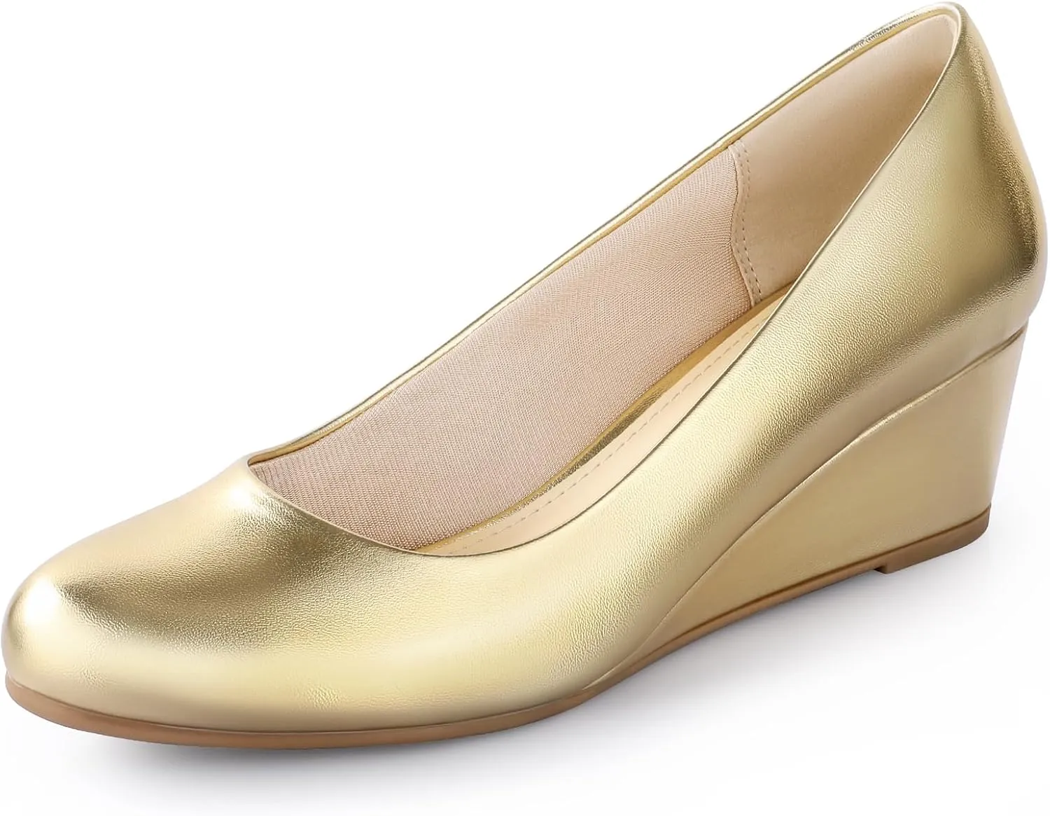 Ankis Black Nude Silver Gold Wedges for Women, Low Heel Women's Wedge Comfortable Closed Toe Women Pumps Dress Shoes -2Inch