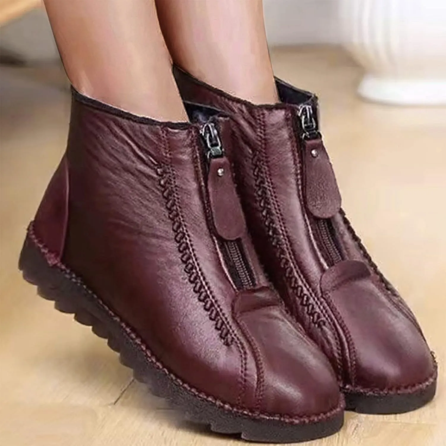 Ankle Boots for Women Low Heel Leisure Women's Velvet Zipper Snow Boots Padded Plus Cotton Winter Women’s Ankle Boots