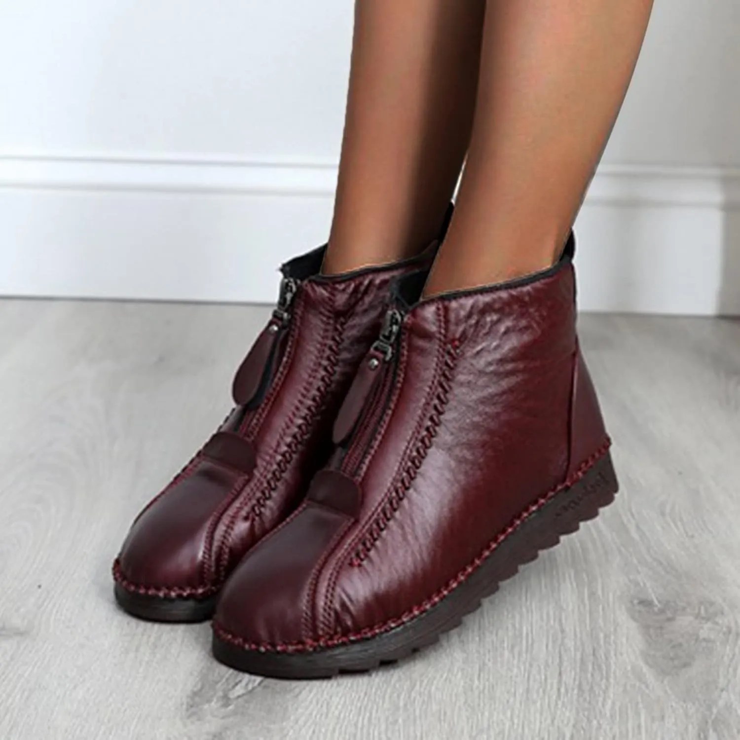 Ankle Boots for Women Low Heel Leisure Women's Velvet Zipper Snow Boots Padded Plus Cotton Winter Women’s Ankle Boots