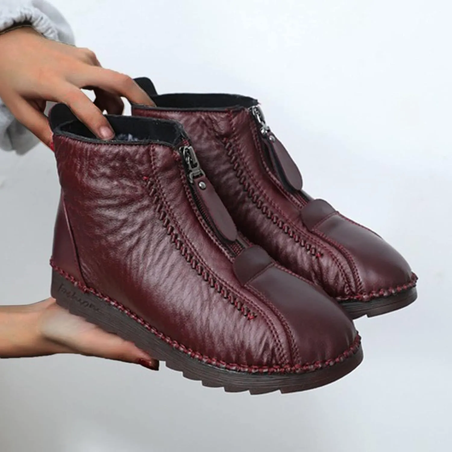 Ankle Boots for Women Low Heel Leisure Women's Velvet Zipper Snow Boots Padded Plus Cotton Winter Women’s Ankle Boots