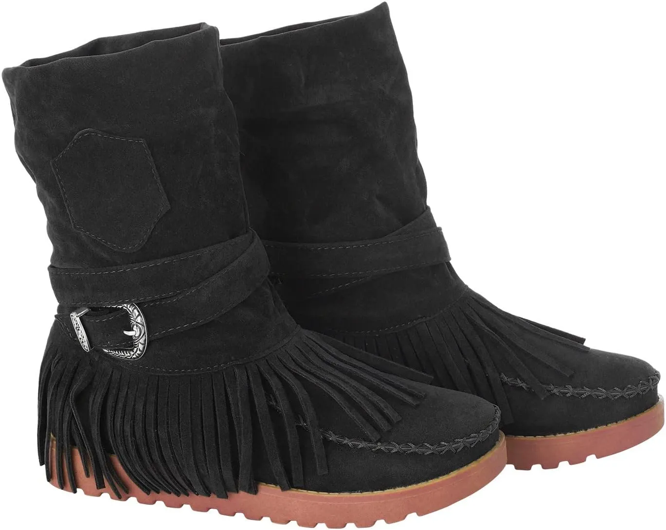 Ankle Boots for Women Womens Fall Boots Casual Fashion Retro Toe Short Women's Fringe Boots Round Flat Women's Boots