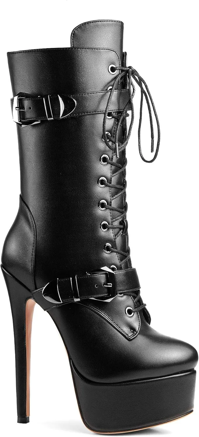 ANN CREEK 'Batian' Ultra High Stiletto Heels Platform Lace Up Boots