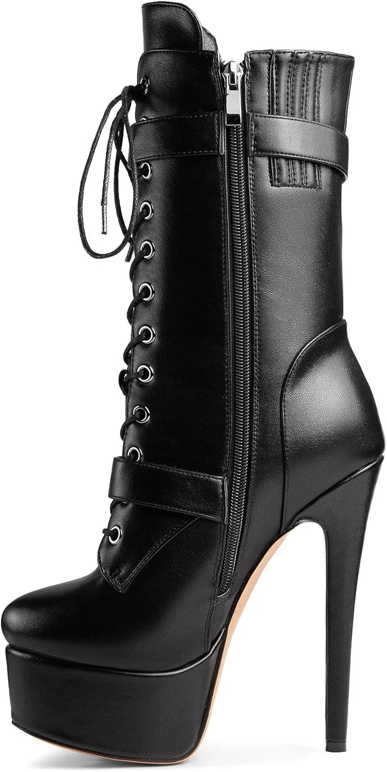 ANN CREEK 'Batian' Ultra High Stiletto Heels Platform Lace Up Boots