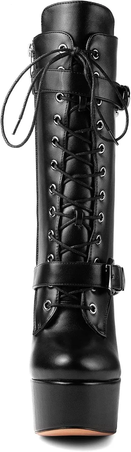 ANN CREEK 'Batian' Ultra High Stiletto Heels Platform Lace Up Boots