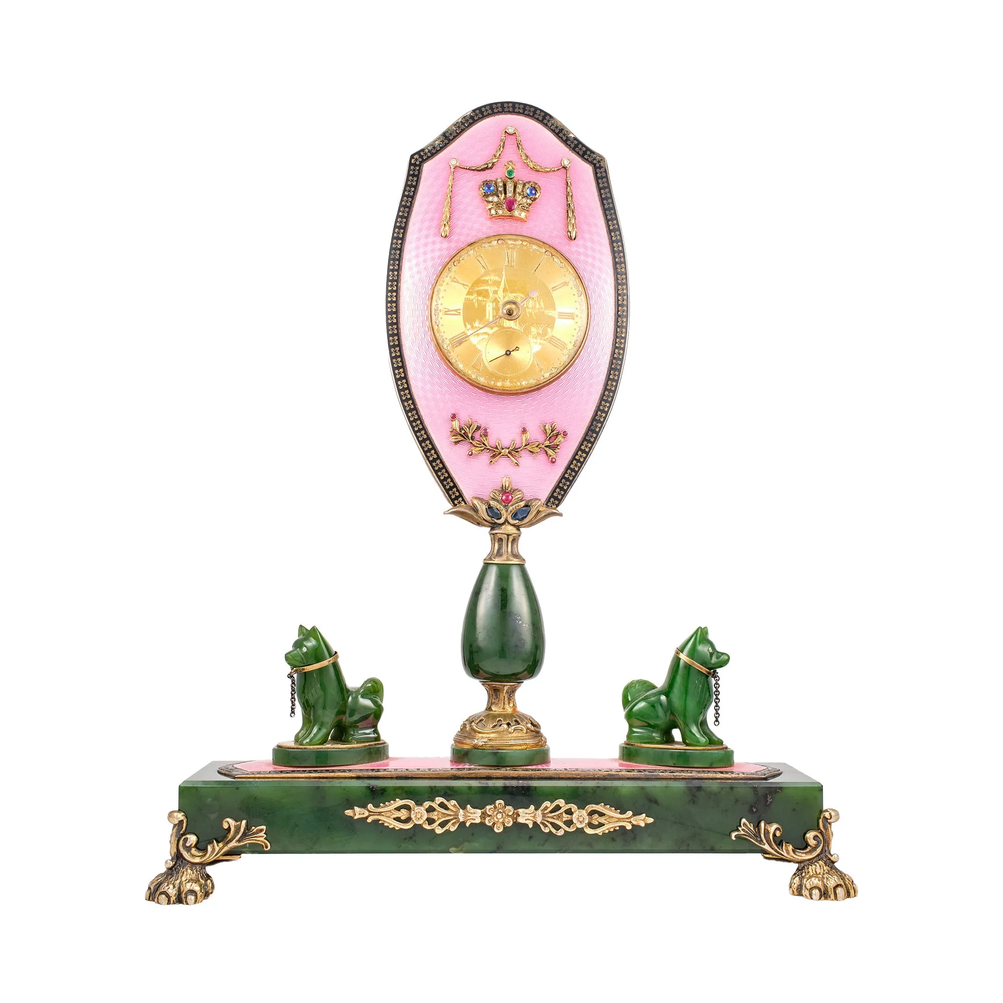 Antique Art Deco Spinach Jade Clock