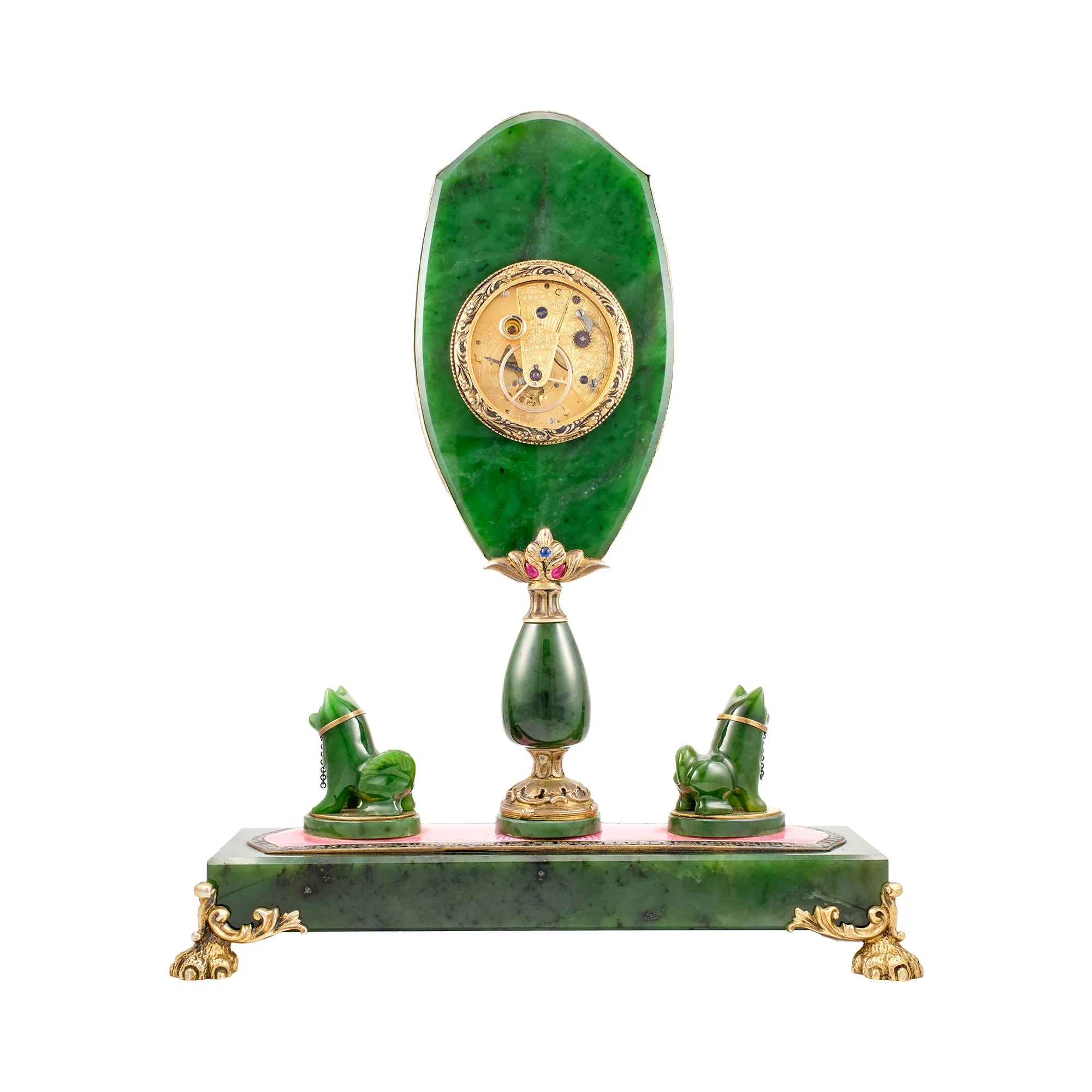 Antique Art Deco Spinach Jade Clock