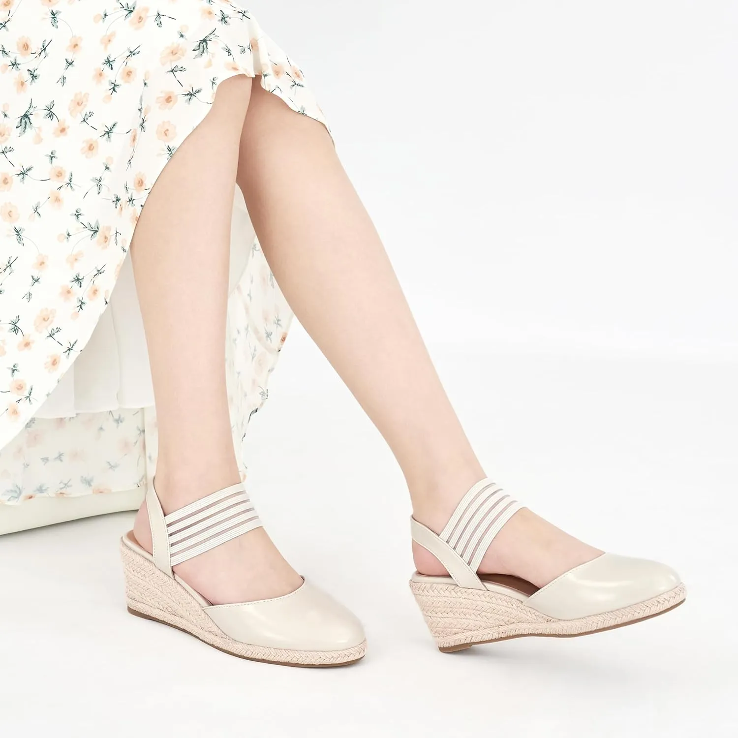 Aomigoct Wedge Sandals Dressy Women: Comfortable Elastic Strap Espadrille Wedges - Ladies Beach Casual Shoes
