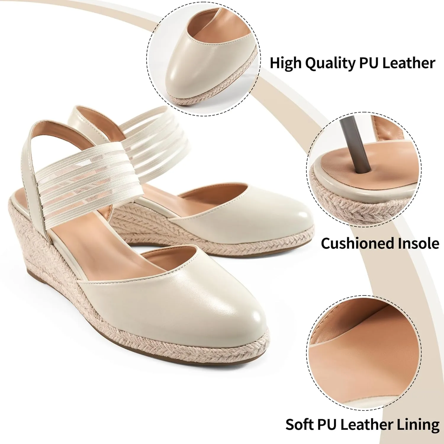 Aomigoct Wedge Sandals Dressy Women: Comfortable Elastic Strap Espadrille Wedges - Ladies Beach Casual Shoes