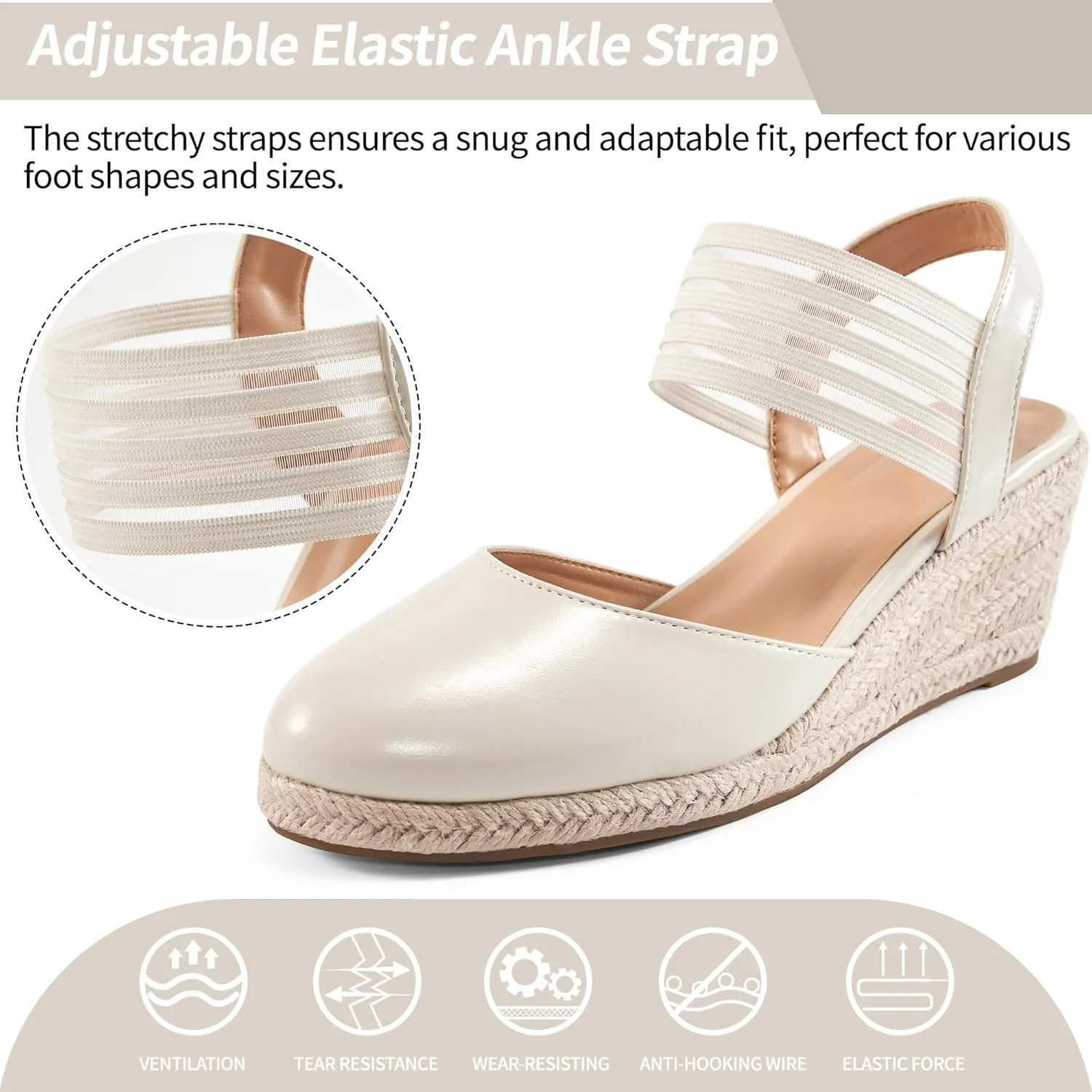 Aomigoct Wedge Sandals Dressy Women: Comfortable Elastic Strap Espadrille Wedges - Ladies Beach Casual Shoes