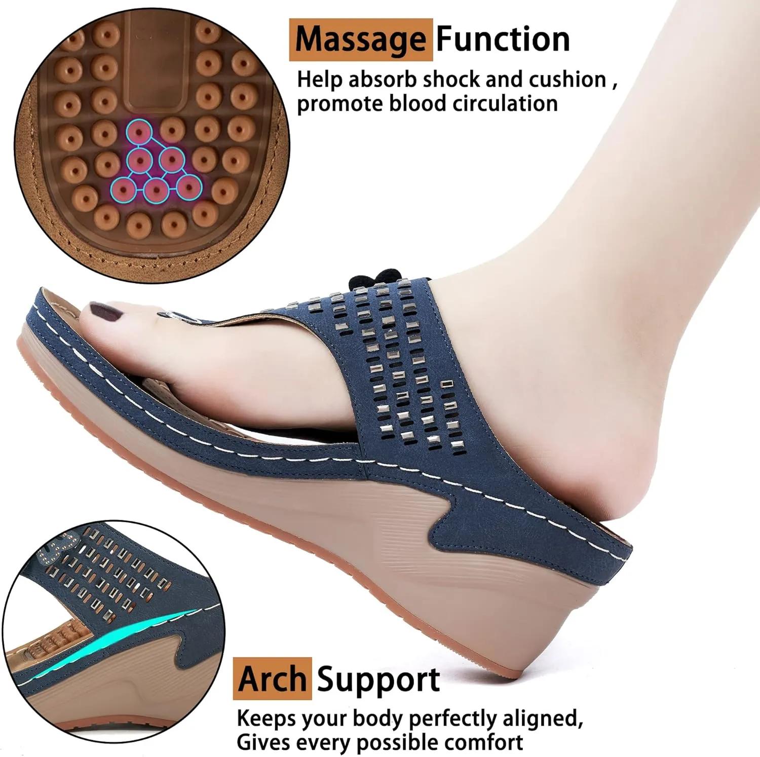 Aomigoct Wedge Sandals Women Flip Flops with High Increased Flower Platform Sandals for Women Dressy Summer Wedge Shoes Cushion FootBed Comfort Flip Flops