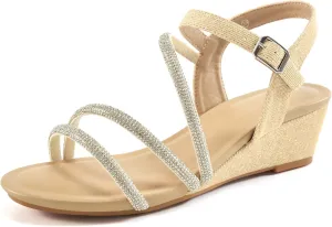 Aomigoct Womens Wedge Dressy Sandals: Sparkly Casual Summer Wedding Sandals for 2025