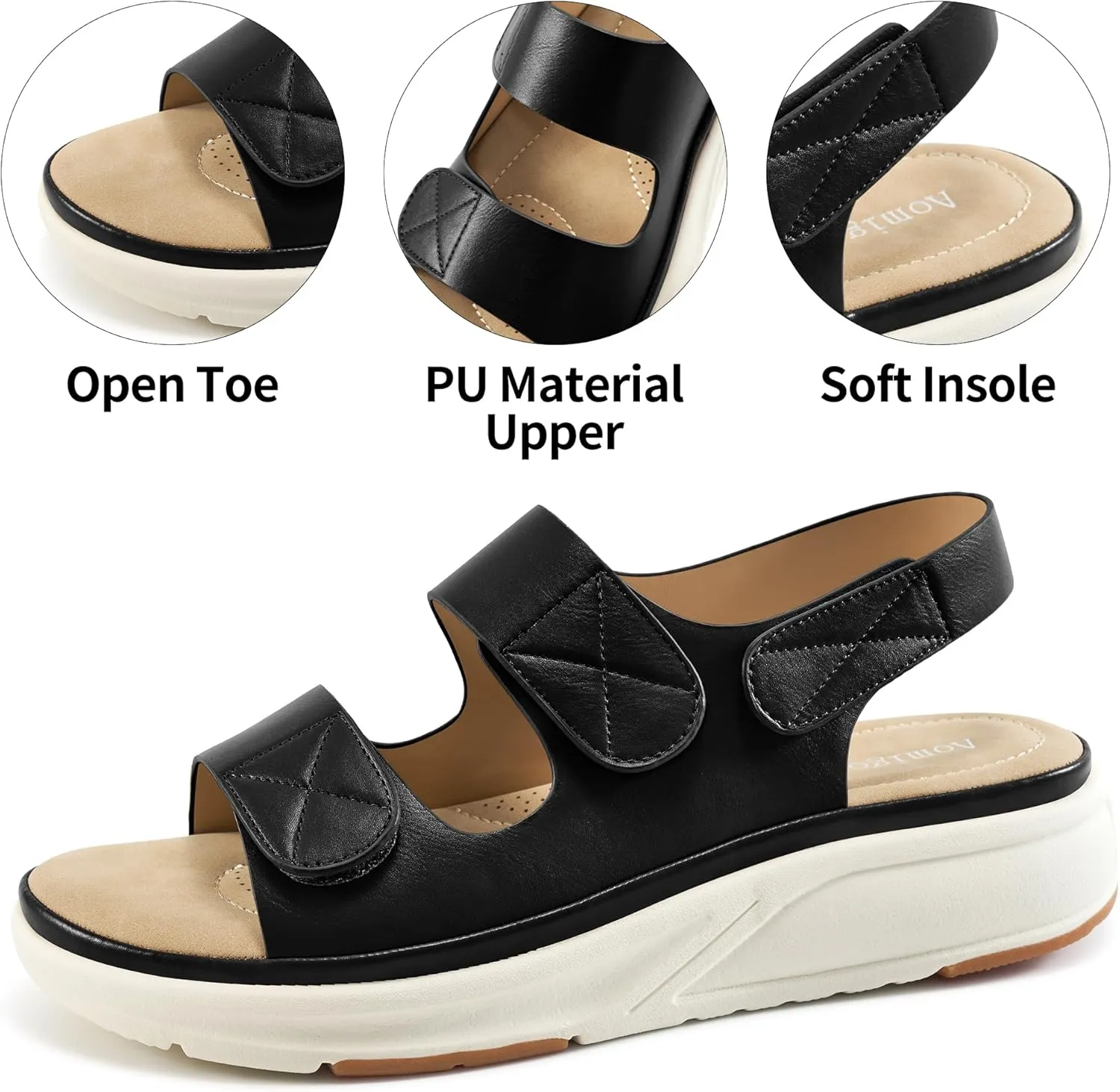 Aomigoct Womens Wedge Sandals Dressy: Comfortable Open Toe Wedges for Women - Casual Walking Platform Sandal