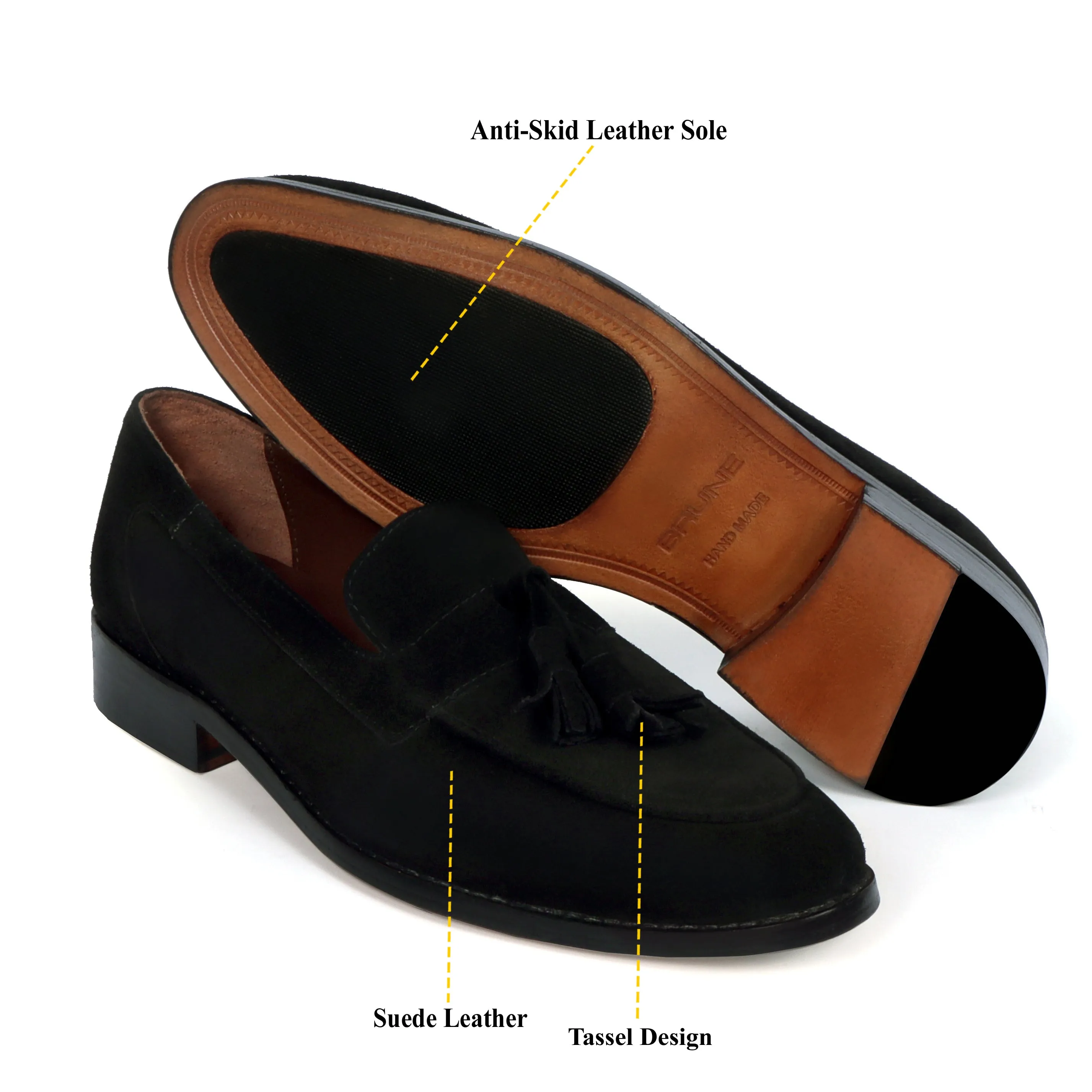 Apron Toe Tassel Slip-On Shoes For Men in Black Suede Leather