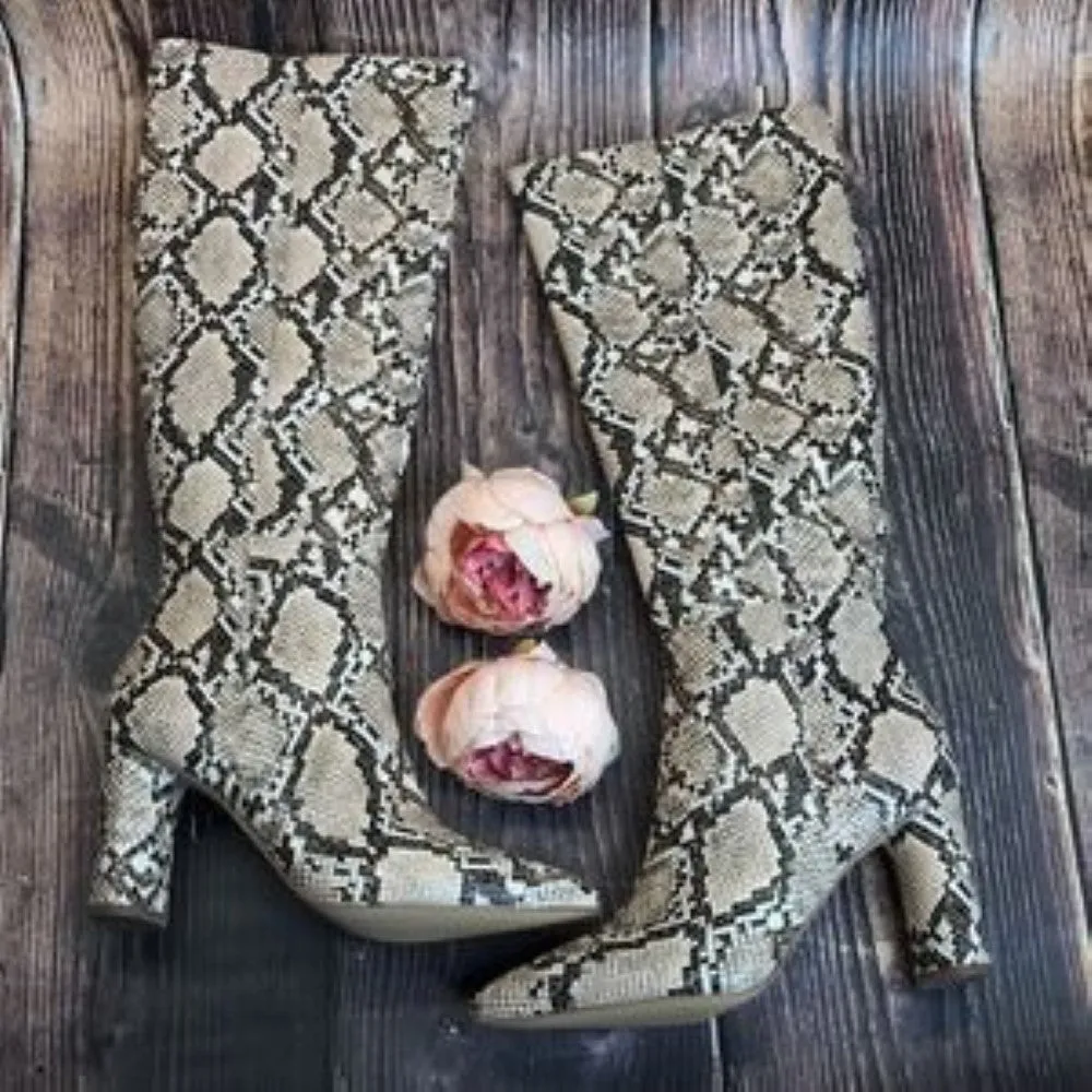 Aqua Snakeskin Synthetic Boots 8