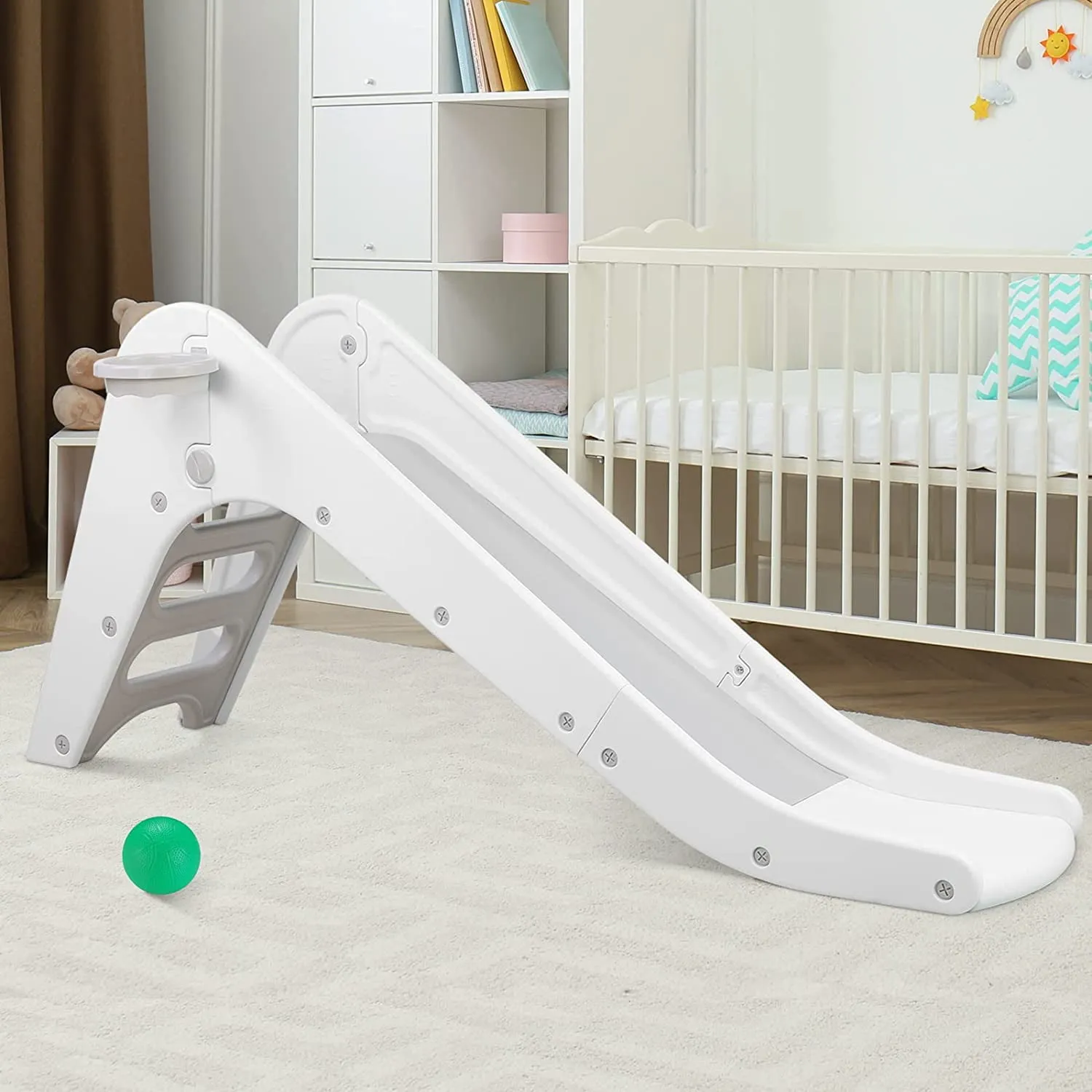 Arlopu Sturdy Kids Slide, Toddler Slide Play Climber with Basketball Hoop & Ball, Indoor Outdoor Playground Playset