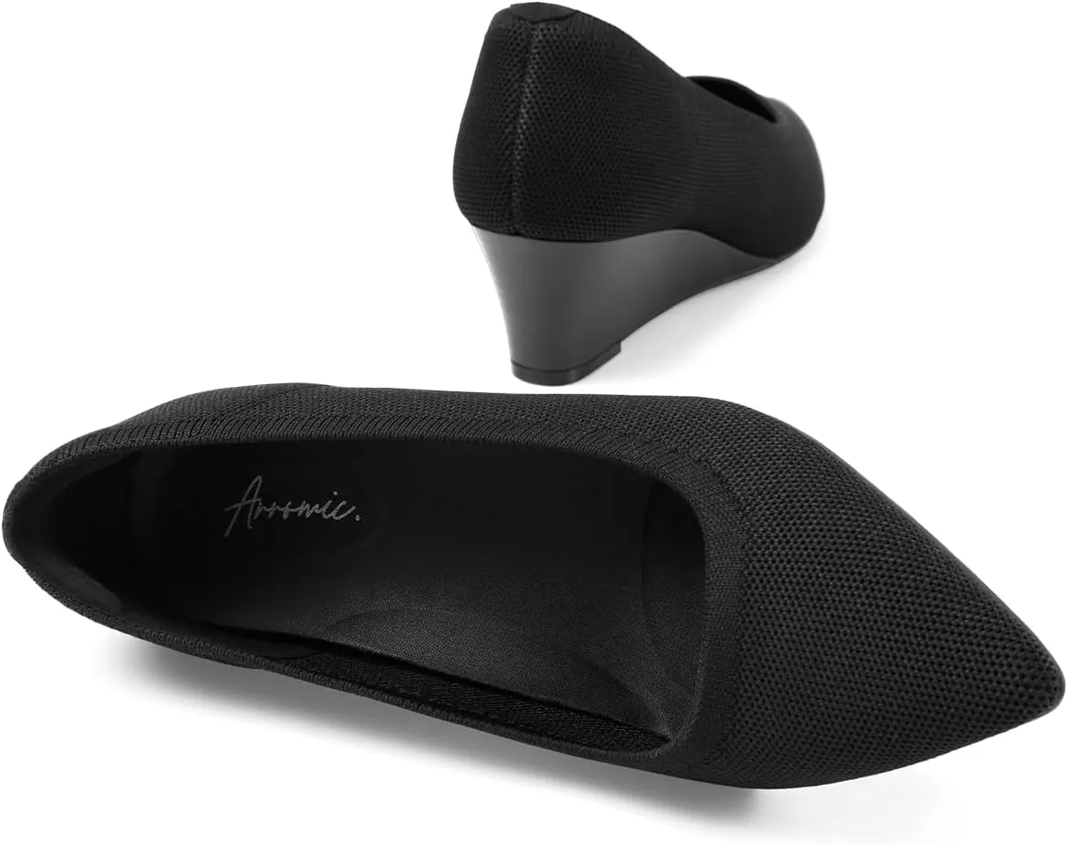 Arromic Women's Wedge Pumps Pointed Low Heel Wedge Dress Shoes Closed Toe Wedges Pumps for Women Comfort Work Casual Daily Dressy - 2inch