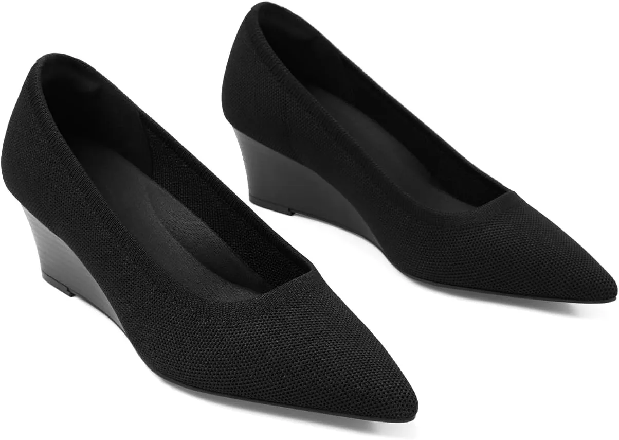 Arromic Women's Wedge Pumps Pointed Low Heel Wedge Dress Shoes Closed Toe Wedges Pumps for Women Comfort Work Casual Daily Dressy - 2inch