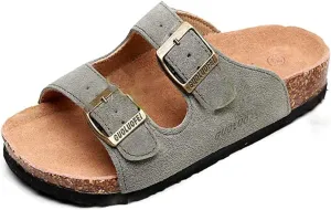Asifn Women Men Slide Cork Sandal Flat Adjustable Strap Buckle Slip on Casual Open Toe Shoes Suede Summer