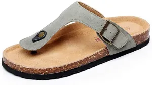 Asifn Women Slide Men Cork Sandal Flat Adjustable Leather Casual Open Toe Shoes Flip-flops Summer