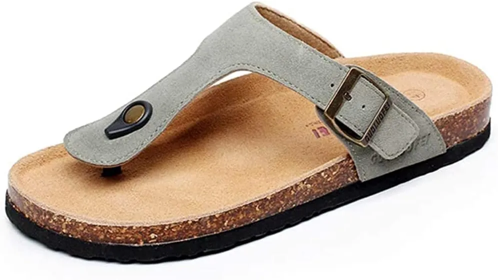 Asifn Women Slide Men Cork Sandal Flat Adjustable Leather Casual Open Toe Shoes Flip-flops Summer