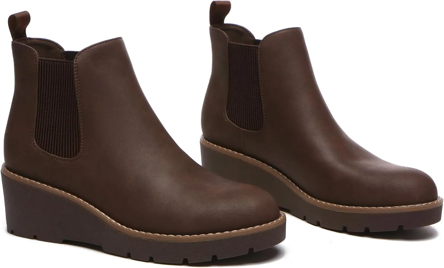 Athlefit Women's Chelsea Wedge Boots Elastic Platform Lug Sole Slip on Wedge Ankle Booties