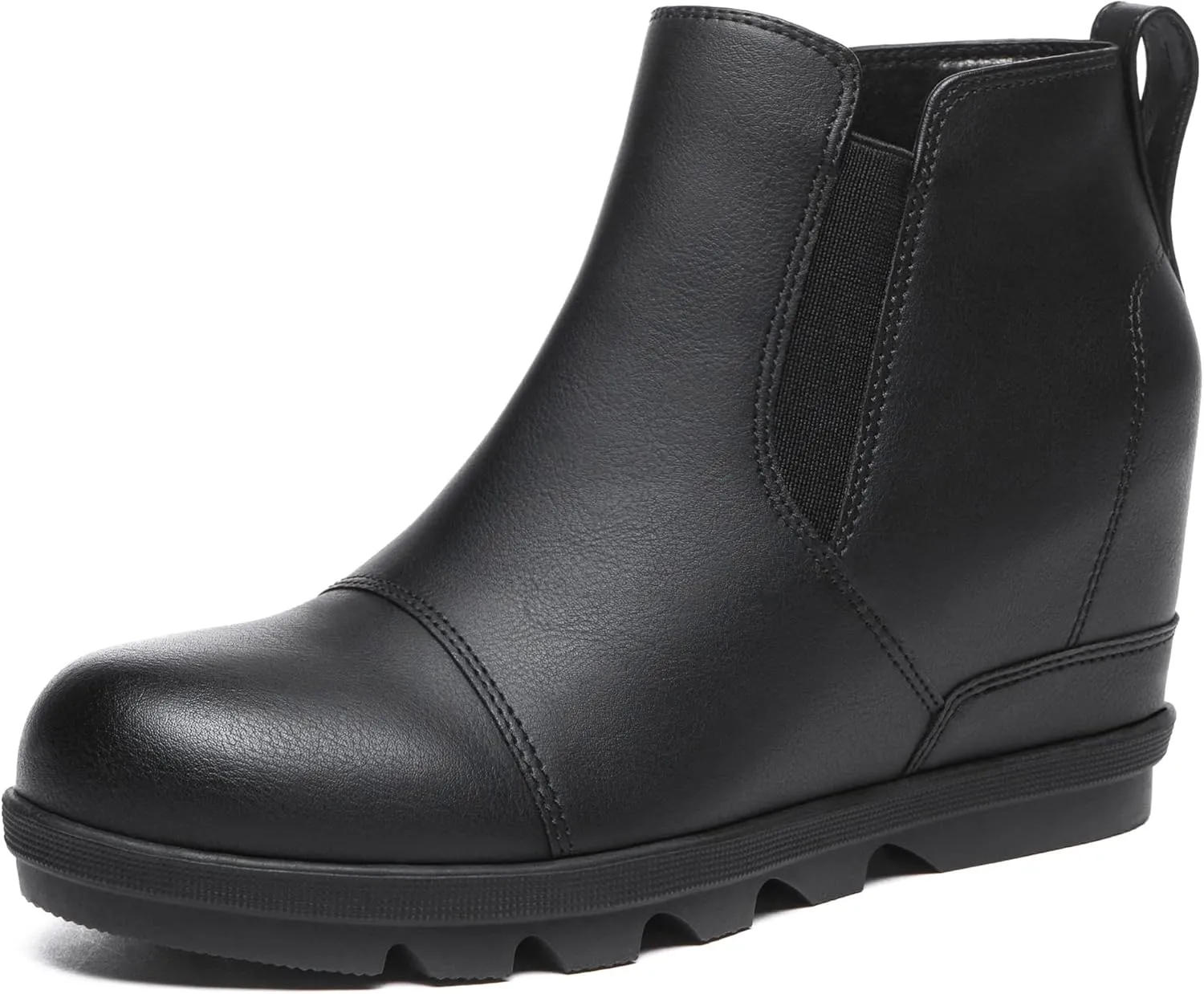 Athlefit Women's Wedge Ankle Boots Comfort Slip-On Waterproof Leather Platform Booties
