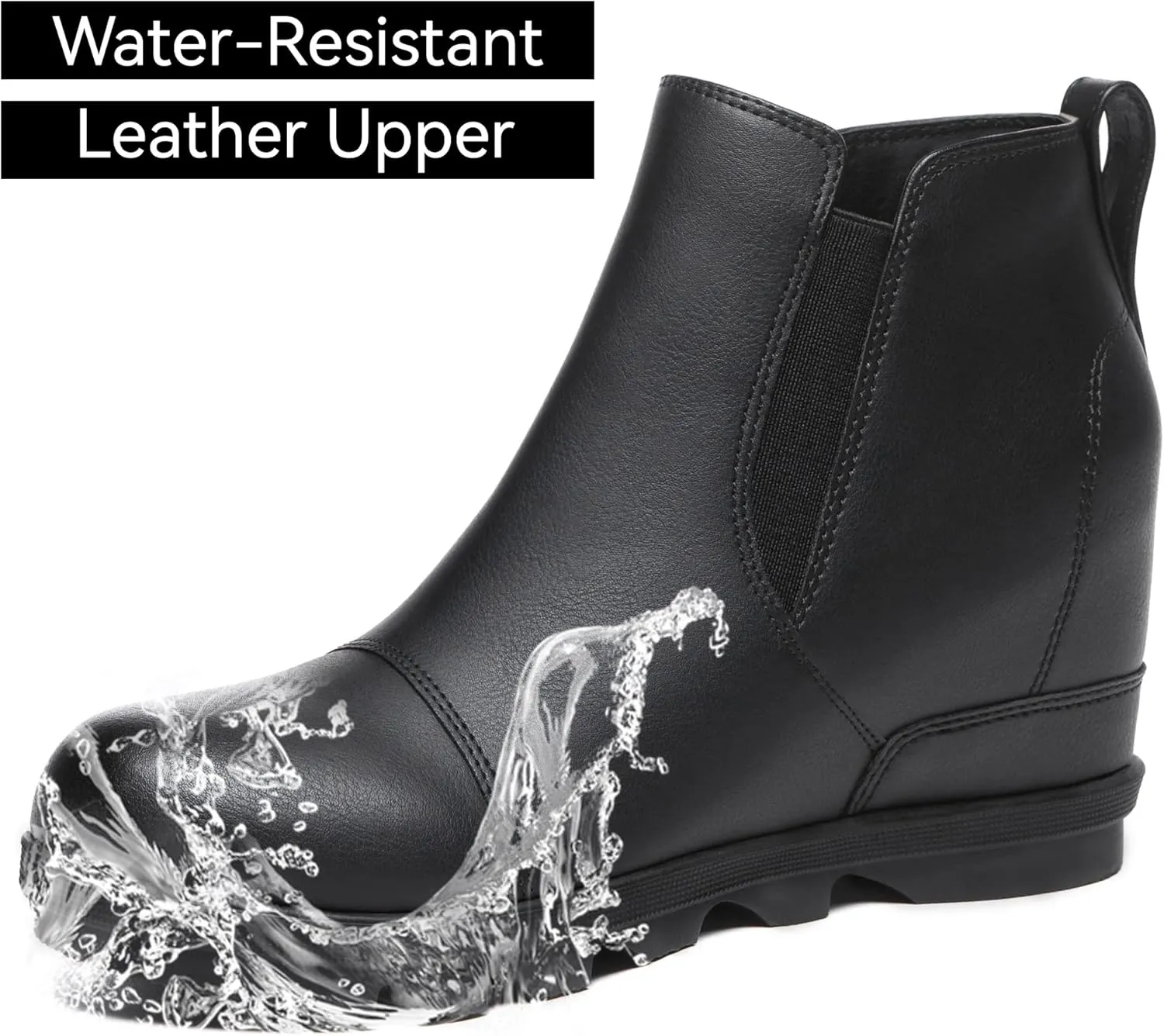 Athlefit Women's Wedge Ankle Boots Comfort Slip-On Waterproof Leather Platform Booties