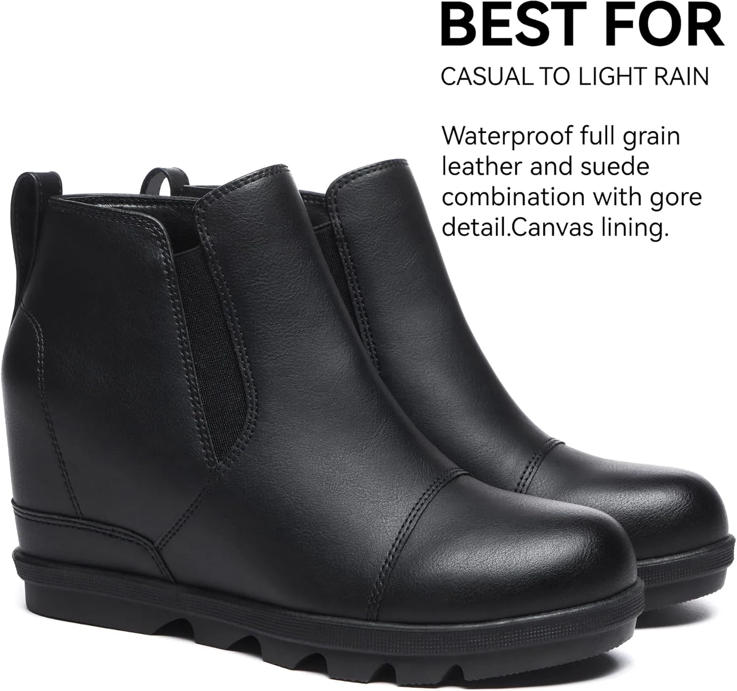 Athlefit Women's Wedge Ankle Boots Comfort Slip-On Waterproof Leather Platform Booties