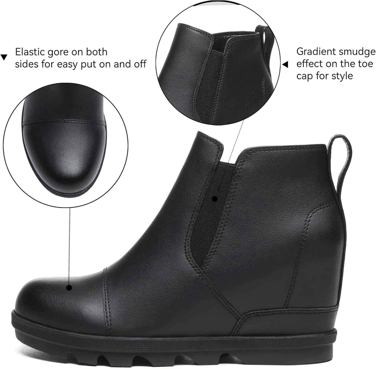 Athlefit Women's Wedge Ankle Boots Comfort Slip-On Waterproof Leather Platform Booties