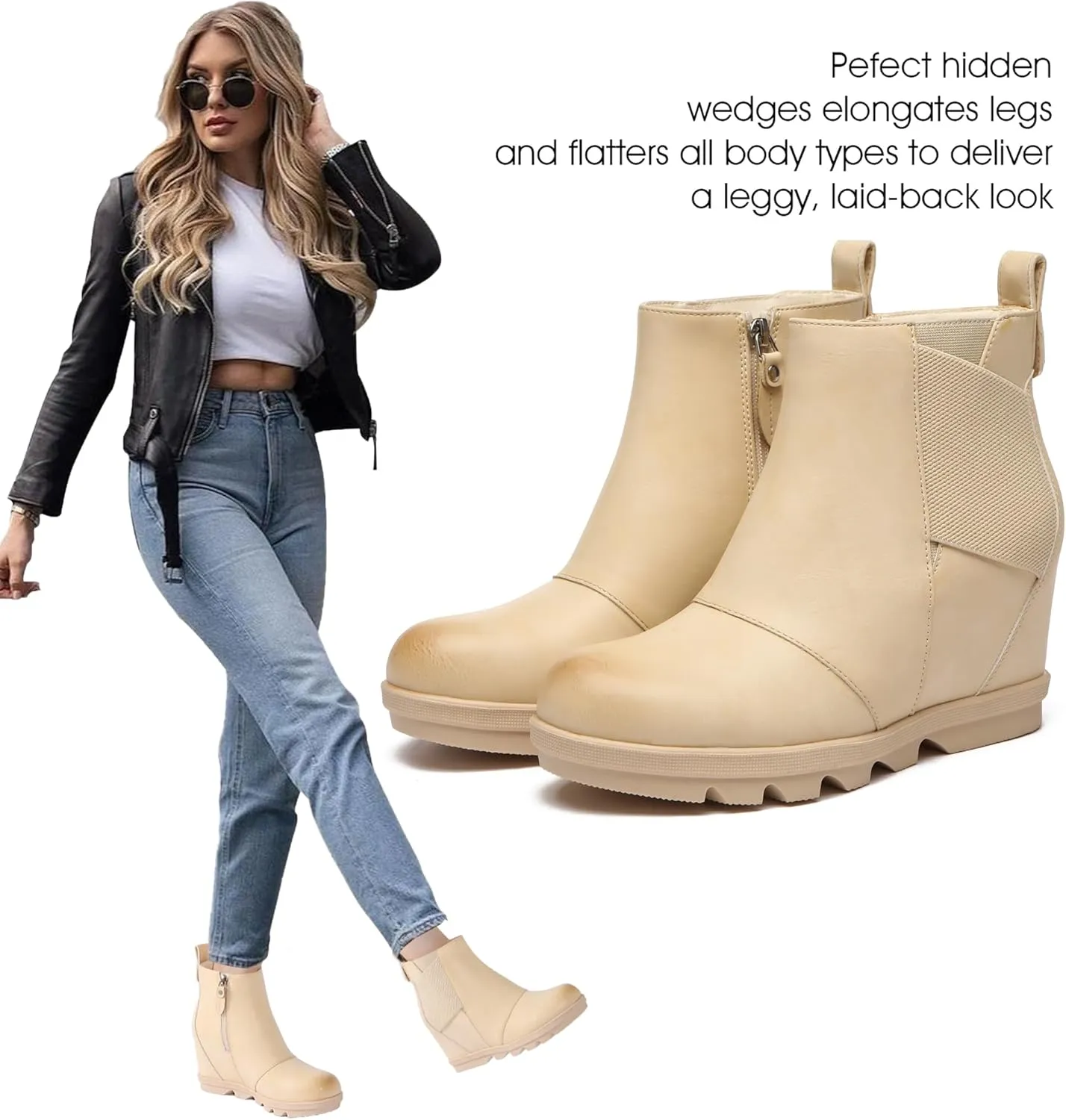 Athlefit Women's Wedge Boots Comfortable Ankle Wedge Booties