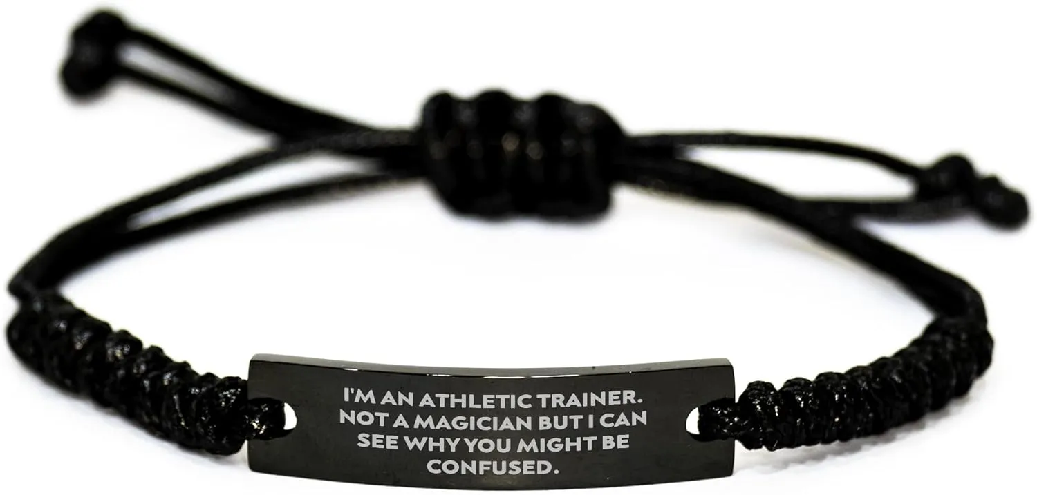 Athletic Trainer Rope Bracelet, Funny Quote, Black Color, Adjustable, Valentine's Unique Gifts from Men to Women, Friends, Coworkers, Family