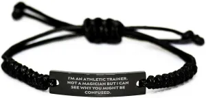 Athletic Trainer Rope Bracelet, Funny Quote, Black Color, Adjustable, Valentine's Unique Gifts from Men to Women, Friends, Coworkers, Family