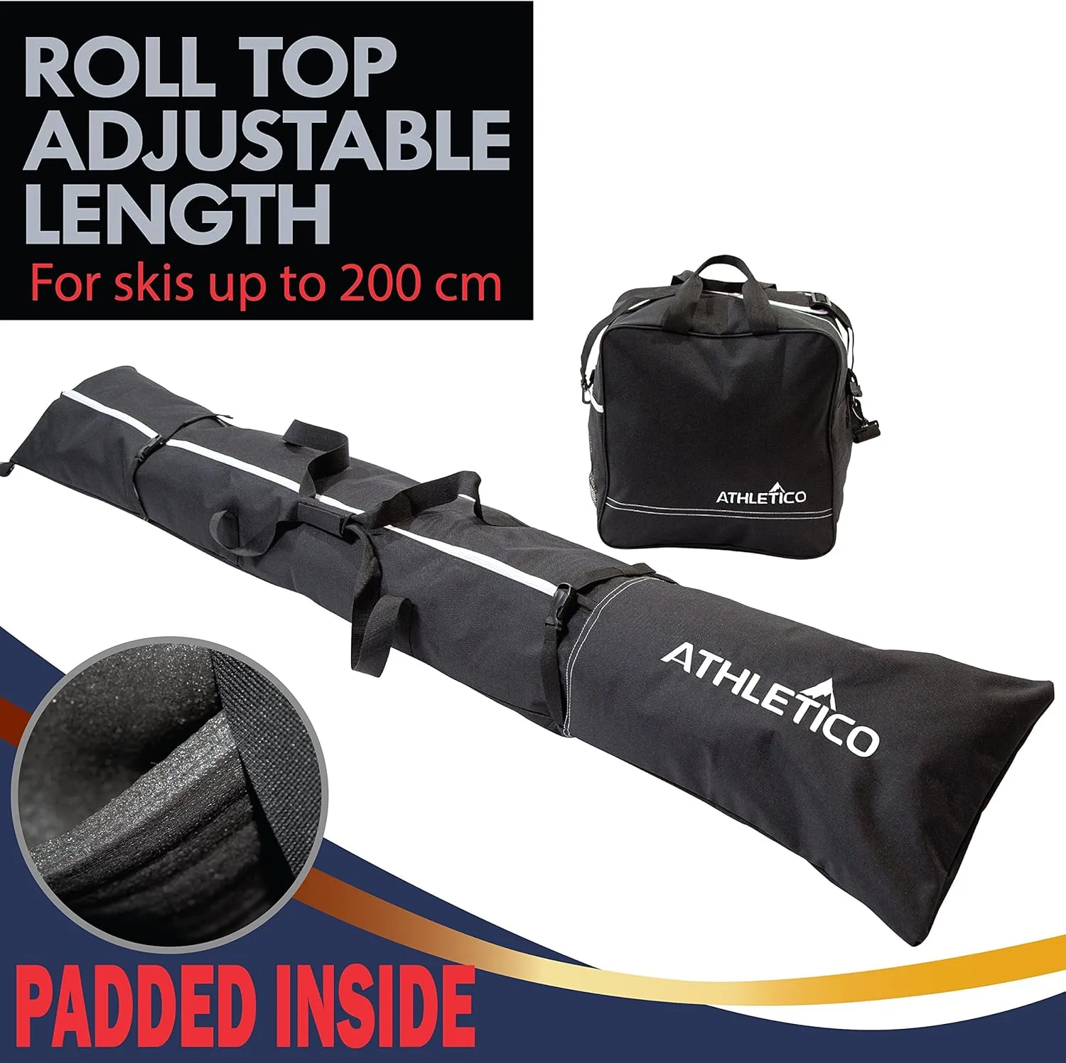 Athletico Ski & Boot Bag Combo | Store Skis Up to 200 CM & Boots Up To Size 13 | Includes 2 Padded Bags