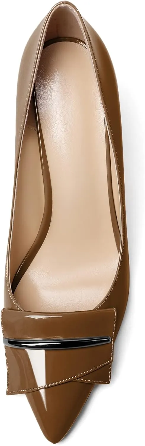 AUMOTED Women Wedge Heels Pumps Pointed Toe Slip on High Heeled Bow Heels Classic Wedge Heel Dress Shoes for Office Wedding Work Evening 3.5 Inches