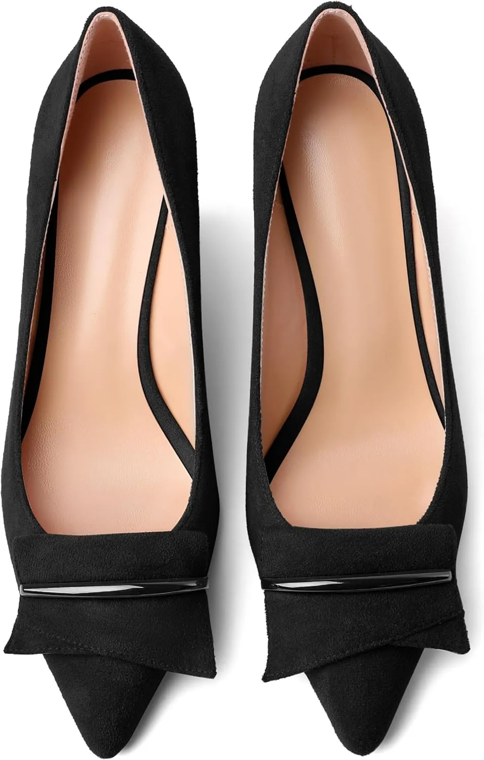AUMOTED Women Wedge Heels Pumps Pointed Toe Slip on High Heeled Bow Heels Classic Wedge Heel Dress Shoes for Office Wedding Work Evening 3.5 Inches