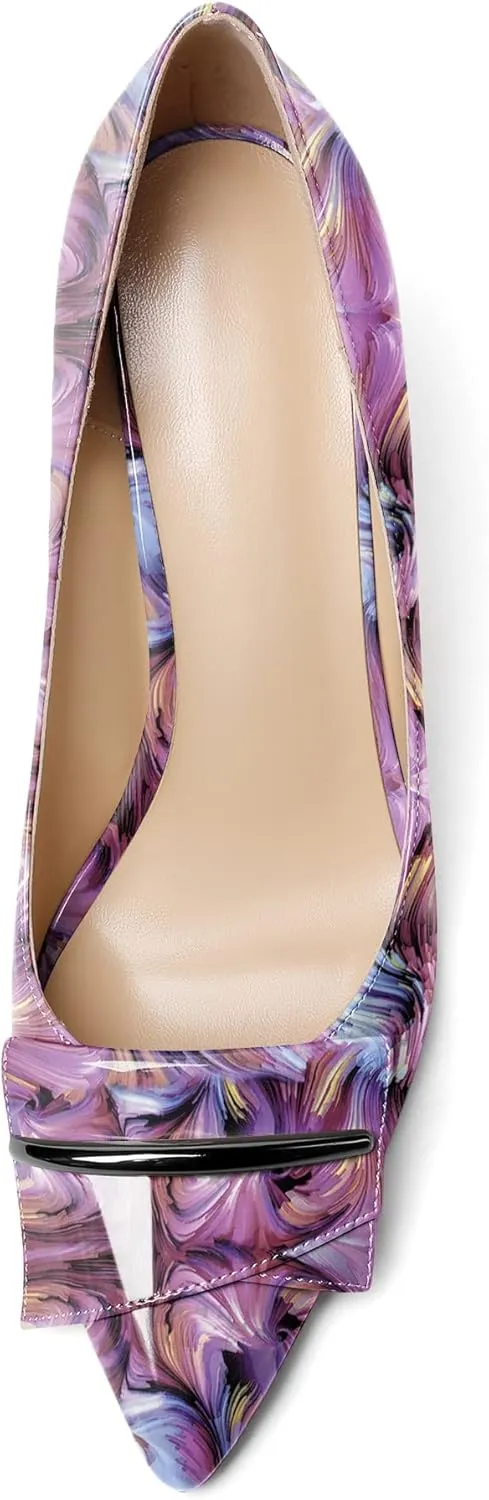 AUMOTED Women Wedge Heels Pumps Pointed Toe Slip on High Heeled Bow Heels Classic Wedge Heel Dress Shoes for Office Wedding Work Evening 3.5 Inches