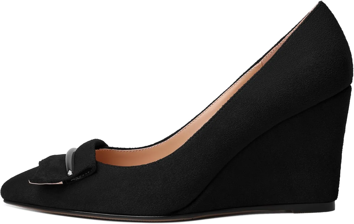 AUMOTED Women Wedge Heels Pumps Pointed Toe Slip on High Heeled Bow Heels Classic Wedge Heel Dress Shoes for Office Wedding Work Evening 3.5 Inches