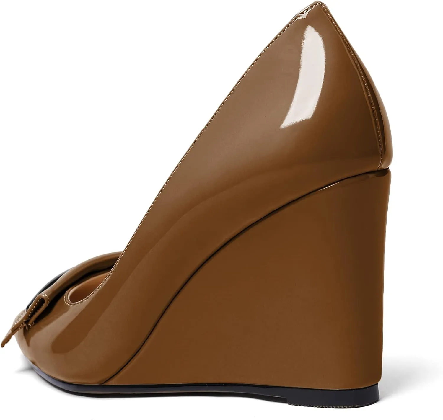 AUMOTED Women Wedge Heels Pumps Pointed Toe Slip on High Heeled Bow Heels Classic Wedge Heel Dress Shoes for Office Wedding Work Evening 3.5 Inches