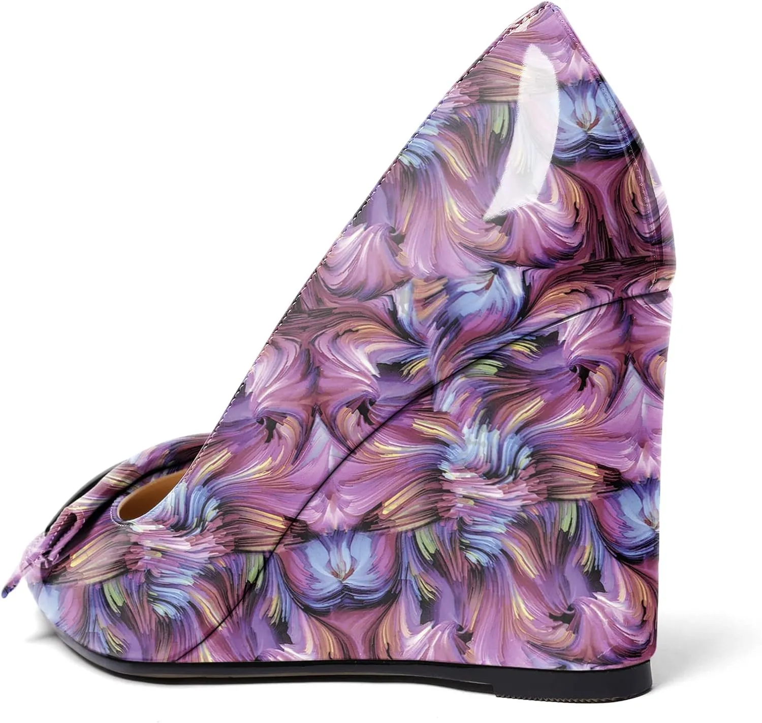 AUMOTED Women Wedge Heels Pumps Pointed Toe Slip on High Heeled Bow Heels Classic Wedge Heel Dress Shoes for Office Wedding Work Evening 3.5 Inches