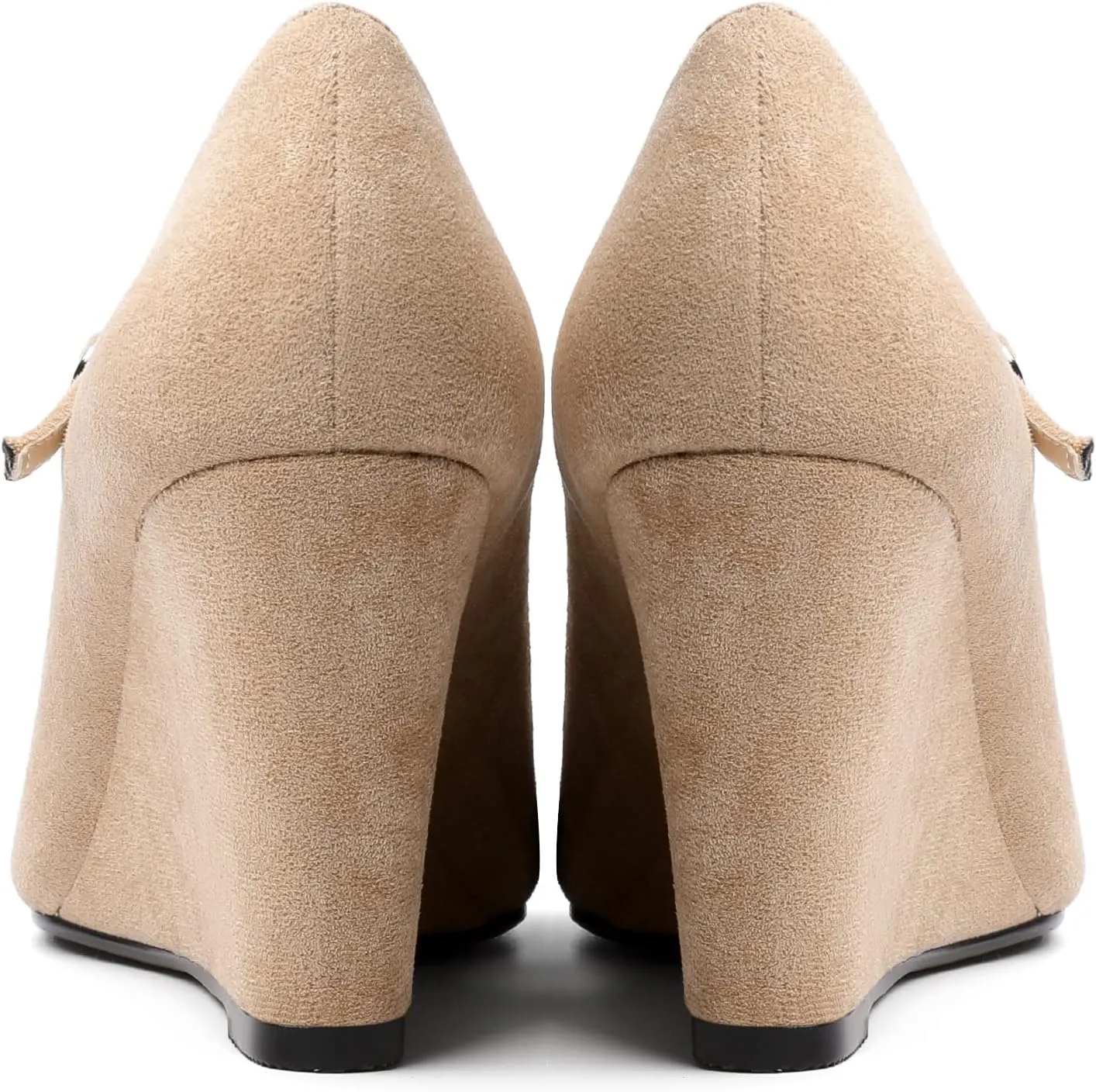 AUMOTED Women Wedge Round Toe Pumps High Heels Mary Jane Ankle Strap with Adjustable Buckle Wedding Party Dress Shoes 3.4 Inches